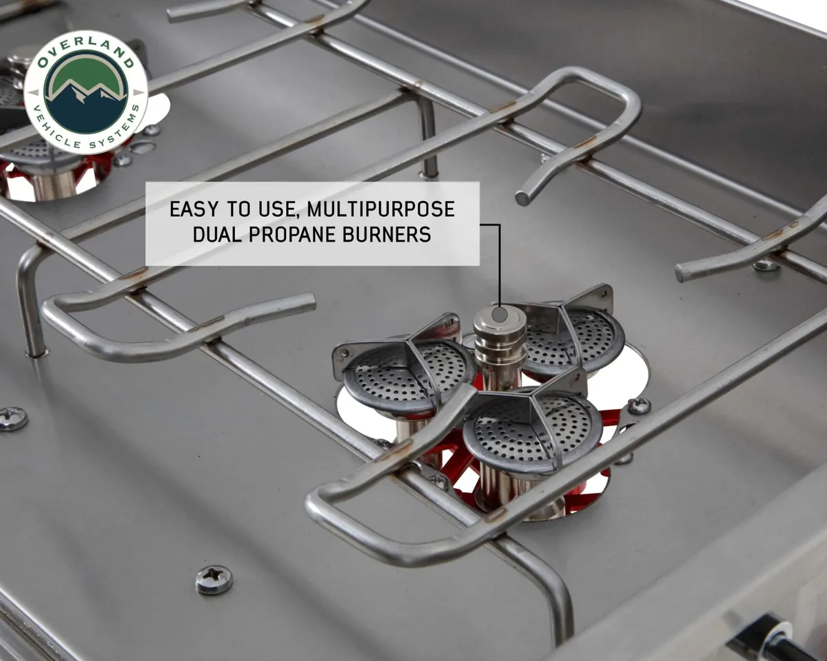 Overland Vehicle Systems Komodo Camp Kitchen Dual Grill/Skillet/Folding Shelves/Rocket Tower - Stainless Steel product image