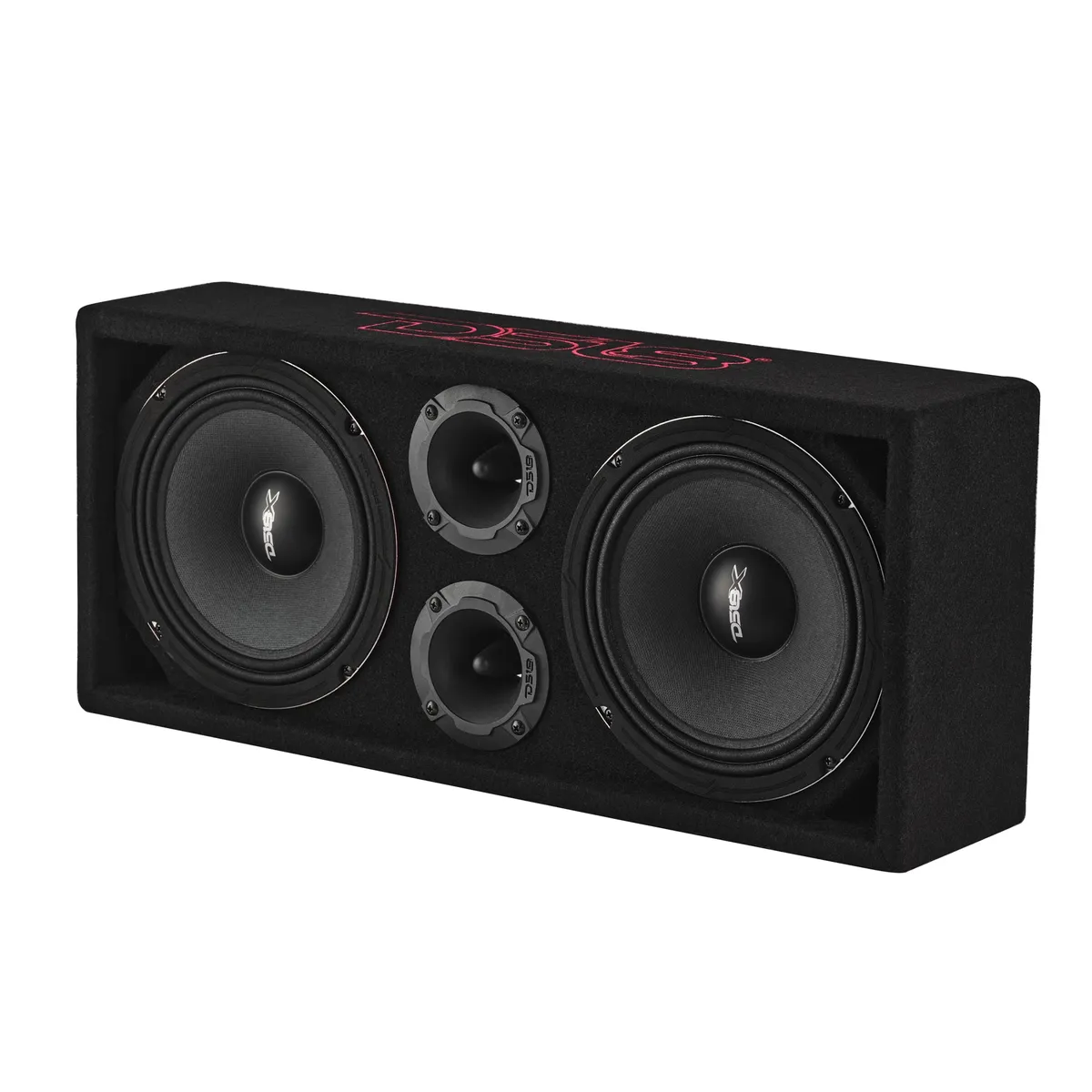 2 x 8” Mids & 2 x 3 .78” Tweeters (Pro-X8m & Pro-Twx2 Included) | 1 x 4-Channel Amp (Frp- 1 .2k4 Included) | Ported | Speakon Cable & Terminal Included | 1/2” Mdf | Black Carpet product image