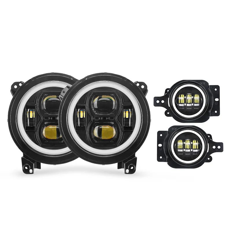 "classic 9"" Halo LED Headlights With DRL & Amber Turn Signals & LED Halo Fog Lights For 2018-Later Jeep Wrangler JL And Gladiator Jt" product image