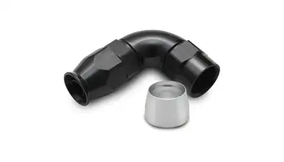 Vibrant Performance 90 Degree High Flow Hose End Fitting; -12AN; 6061 Aluminum; Black Anodized; For PTFE Lined Hose;