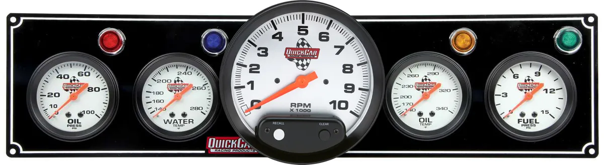 Quickcar Racing Products 3-1 Gauge Panel OP/WT/OP /FP w/5in Tach Black