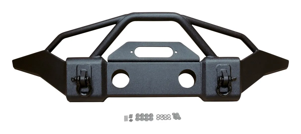 Crown Automotive Jeep Replacement RTOff-RoadJeepHDBumperBlackHeavyDutyFrontBumper316inColdRolledSteedConstructionGlossBlackPowderCoatFinishBoltOnInstallationShackleMountswD-RingsIncluded4inLightOpeningallowsforuseofFactoryorAftermarketLightsInte