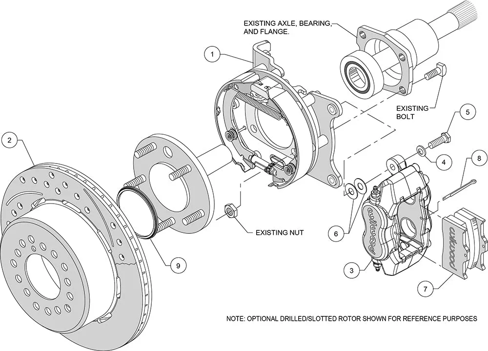 Wilwood FDLI PS Park Brake Kit Drilled Red Ford 8.8 w2.5in Offset-5 Lug product image