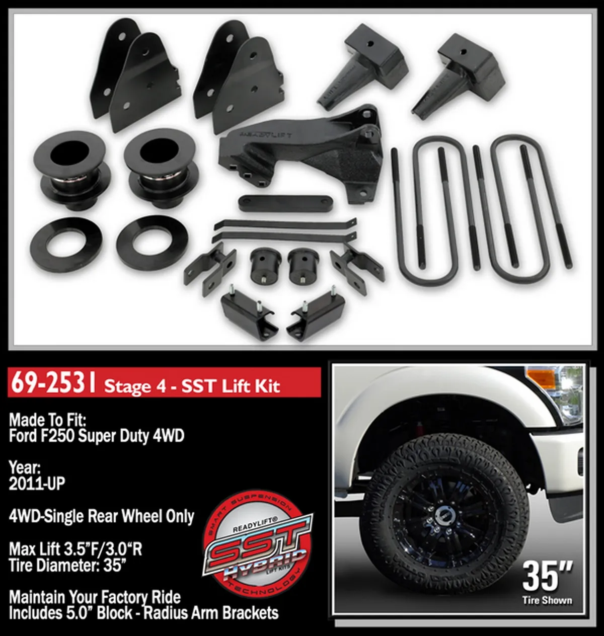 3.5coilspringspacerfront-5.0flatblockrear-2piecedriveshaft-F250f350f4502011-2016fordf250f350f4504wd product image