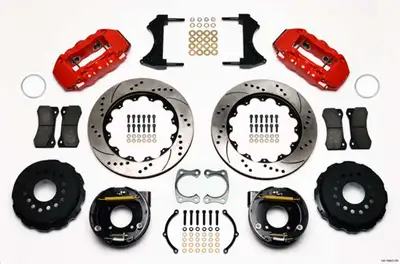 Wilwood Brakes Wilwood AERO4 Rear P-Brake Kit 14.00in Drilled Red Chevy 12 Bolt w C-Clips