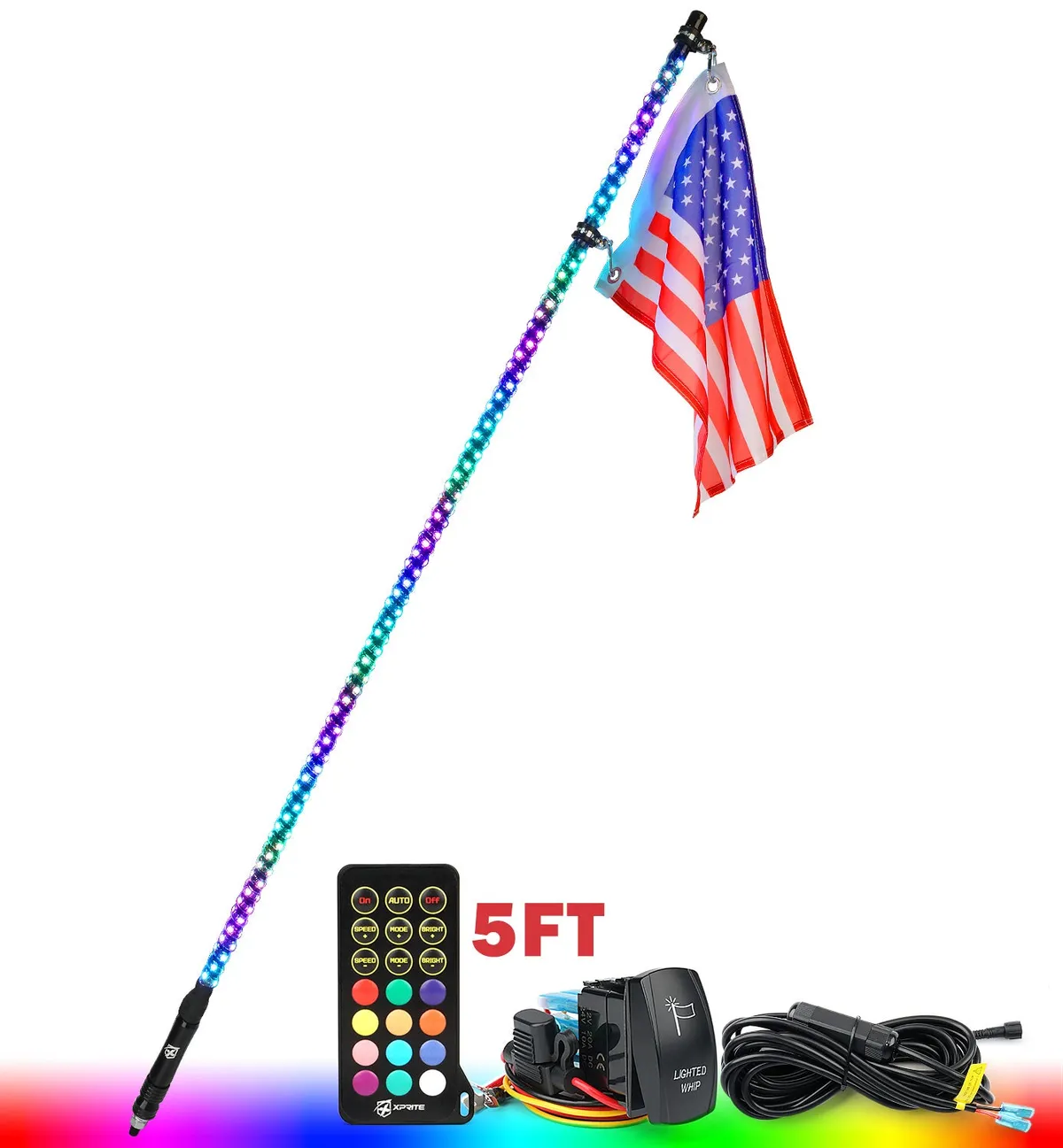 Spiral RGB LED Flag Pole Whip Light with Remote Control | Monsoon Series product image