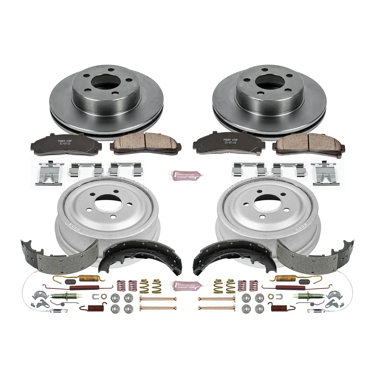 Z17 Direct Replacement Kit: Rotors; Ceramic Pads W/Hardware; Coated Drums; Shoes W/Hold Down And Adjuster Kit product image