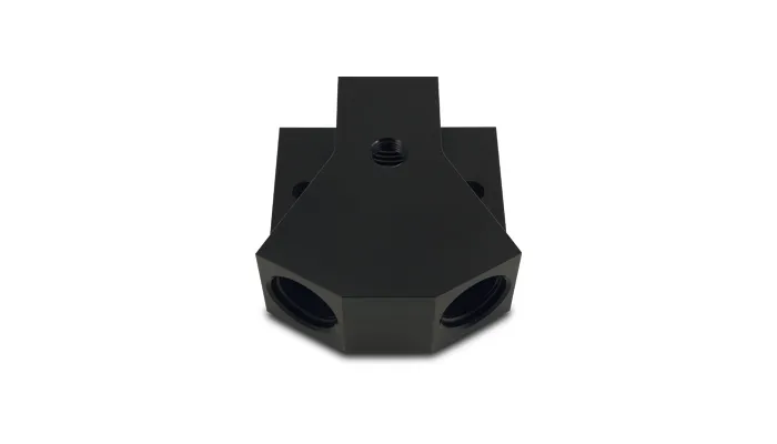 y Block Adapter Fitting; -8an Orb Single Size; -8an Orb Dual Size; 6061 Aluminum; Black Anodized; W/0.125 In. Npt Port; product image