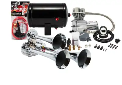 Kleinn Automotive Accessories Pro Blaster™ Triple Horn Kit; Chrome; Includes Horns PN[130]/ 130 PSI Air Compressor PN[6270RC]/ 1.0 Gallon Air Tank PN[6270RT];