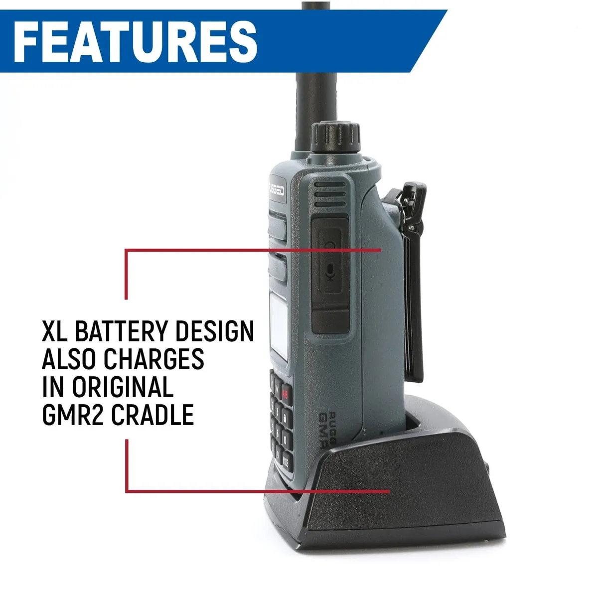 Rugged Radios Gmr2/Gmr2 Plus Handheld XL Battery w/ USB Charging Port - Grey product image