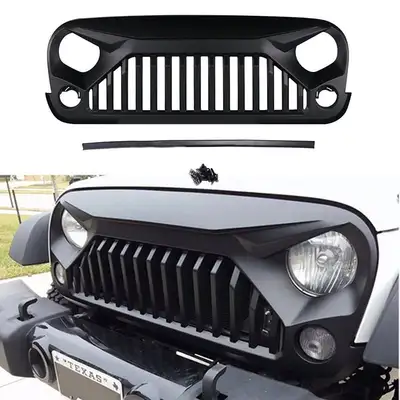 LED Factory Mart ABS Matte Black Angry Grille for 2007-2018 Jeep Wrangler