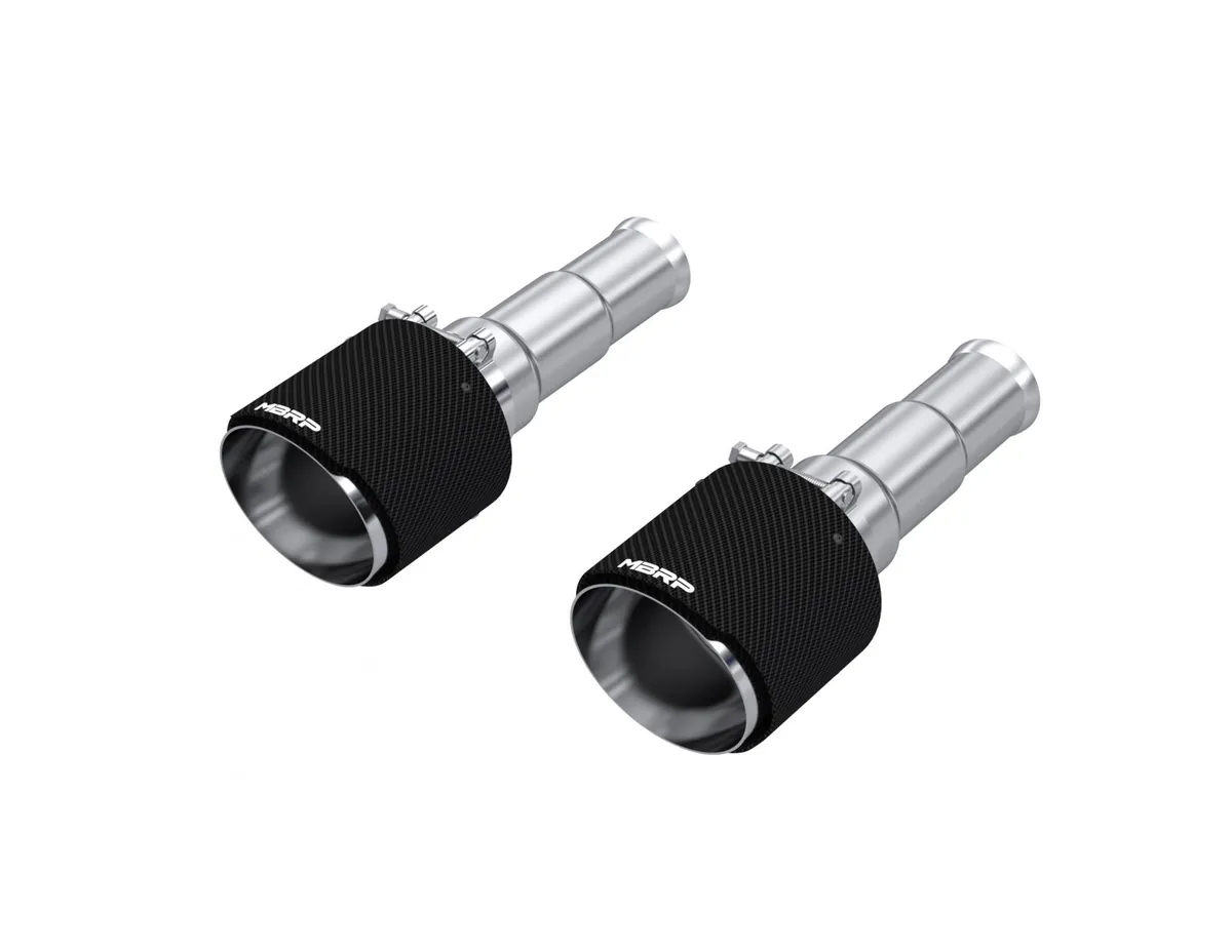 Carbon Fiber Exhaust Tip; 3 in. Inlet Diameter; 5 in. Outlet Diameter; Angle Cut; Dual Wall; Sold In Pairs; product image