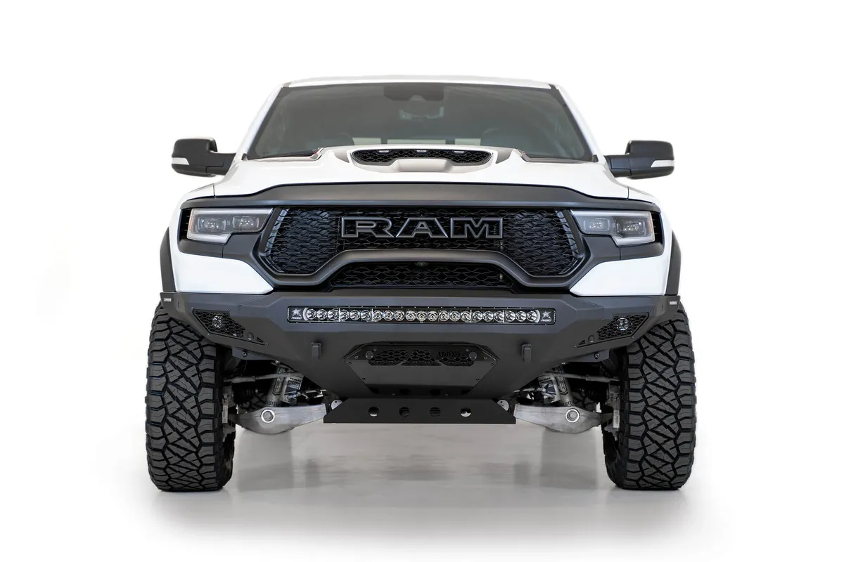 RAM 1500 Trx Stealth Fighter Front Bumper With D-Ring Clevis Mounts With 10 Single Small Square Light 40 Universal Mounts And Dually on The Side in Hammer Black With Satin Black Panels 2021 RAM 1500 Trx product image