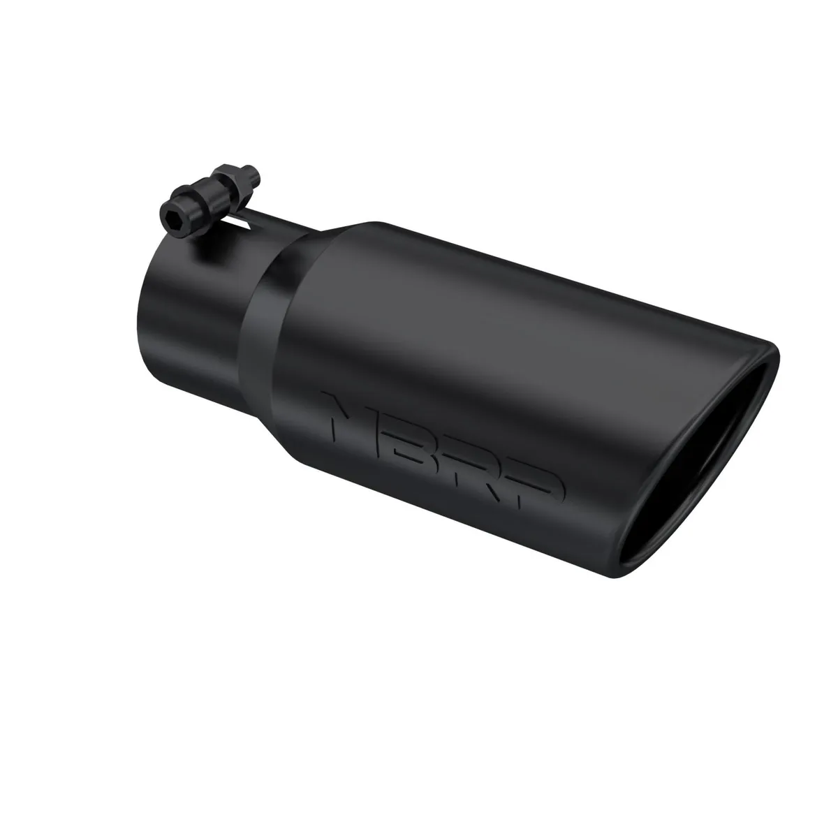 Armor BLK Exhaust Tip; 3 in. Inlet Diameter; 4 in. Outlet Diameter; 10 in. Length; Angled Rolled End; T304 Stainless Steel; Black Coated; product image