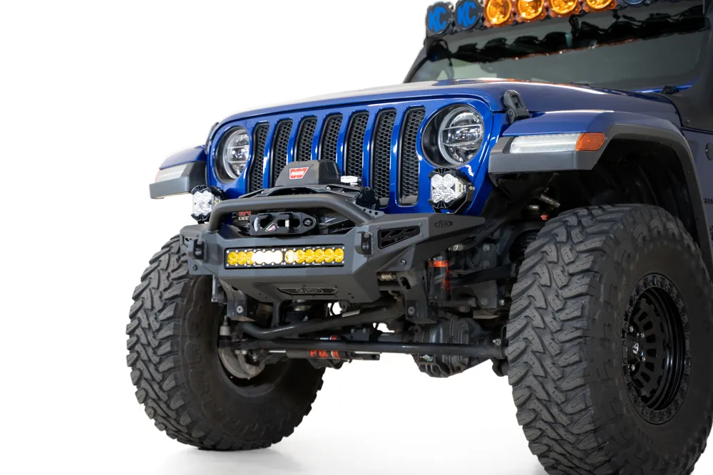 18c Wrangler Rock Fighter Front Bumper w/ Mounts For 5 Cube Lights or 20in Universal Light Bar Blk product image