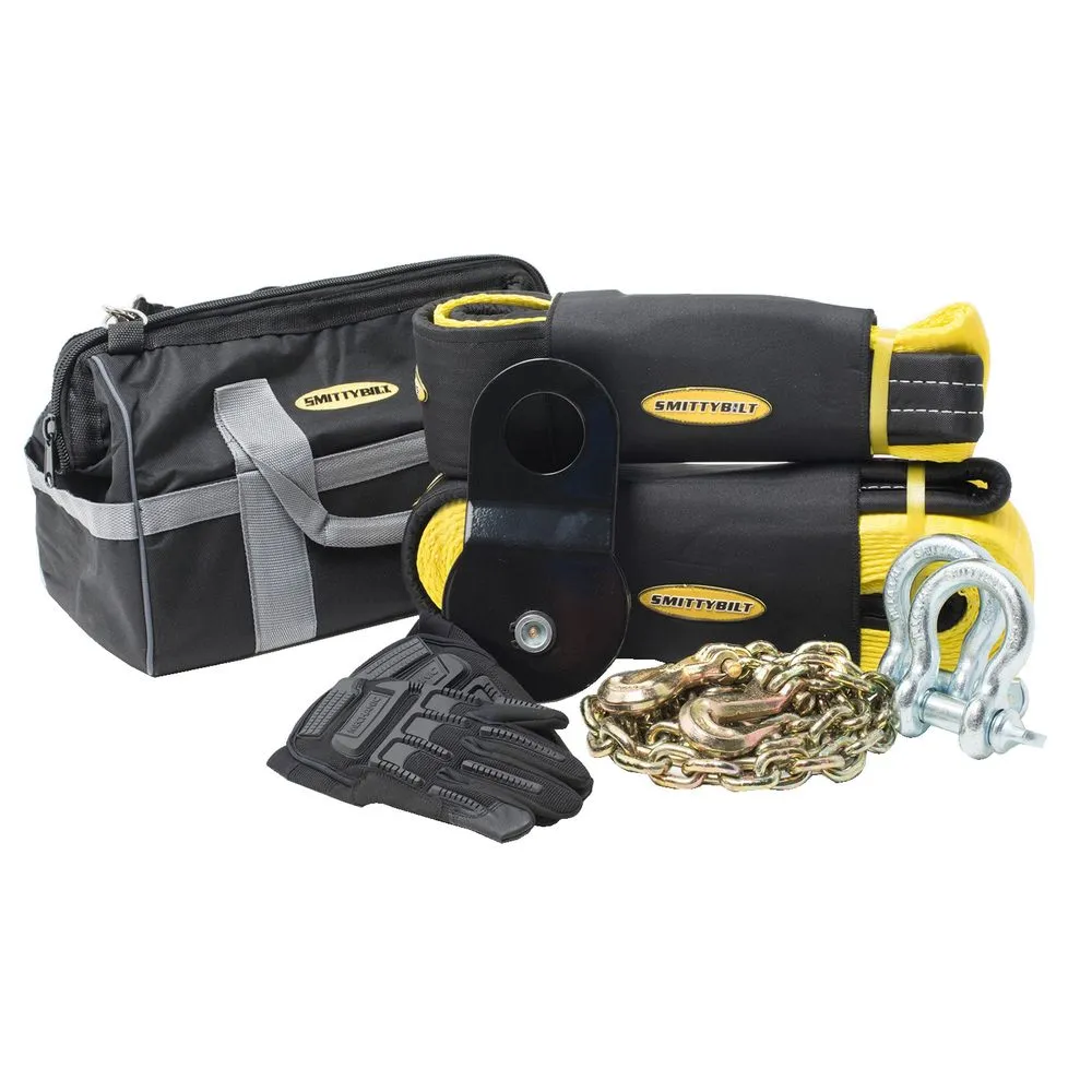 Smittybilt Premium Winch Accessory Bag; Inc Recovery Chain 30ft Tow Strap18k Snatch Block Dring Shackles
