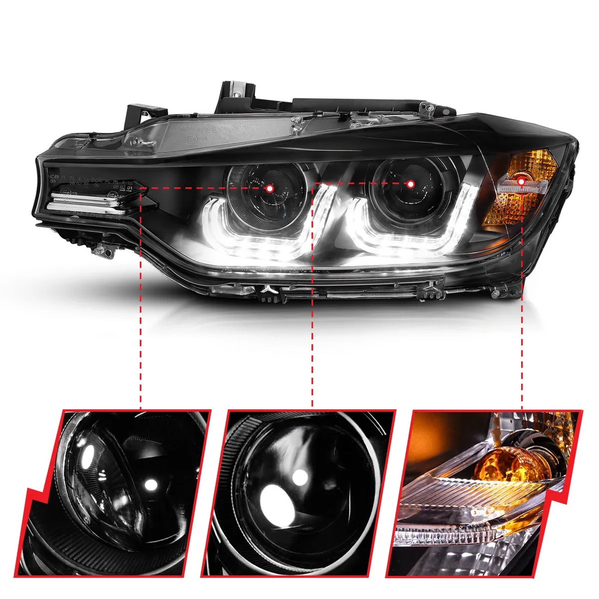 Bmw 3 Series F30 4DR 12-15 Projector U-Bar Headlights Black (For Halogen Model) product image