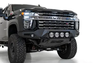 Addictive Desert Designs 20c Silv 2500/3500hd Bomber Frnt Bumper W/4 Rigid 360 6in Mounts W/Parking Snsr Cutouts