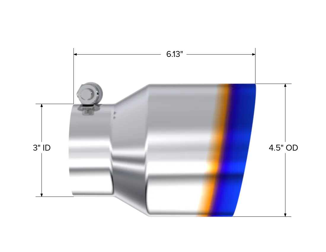 Armor Pro Burnt End Tip; T304 Stainless Steel; 3 in. Inlet; 4.5 in. OD. Out; Angle; 6.13 in. Length; product image