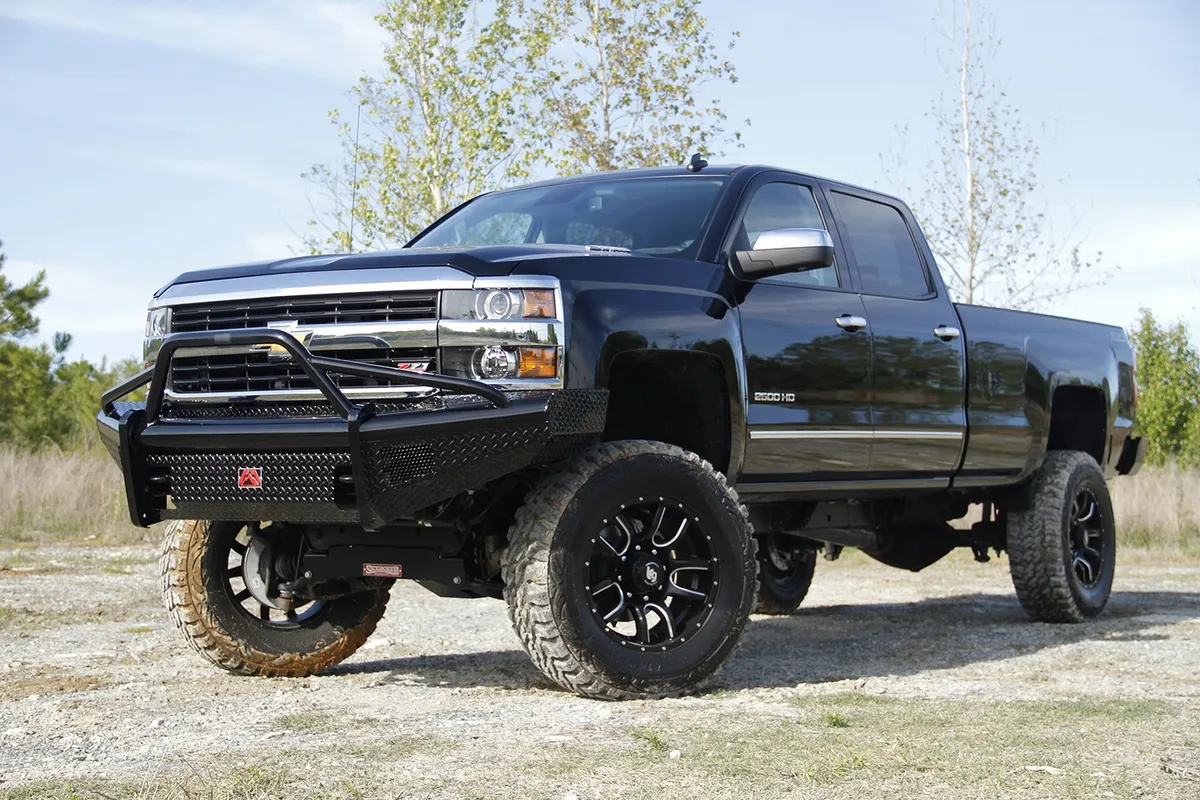 Black Steel Front Ranch Bumper; 2 Stage Black Powder Coated; w/Pre-Runner Grill Guard; Incl. Light Cut-Outs; product image