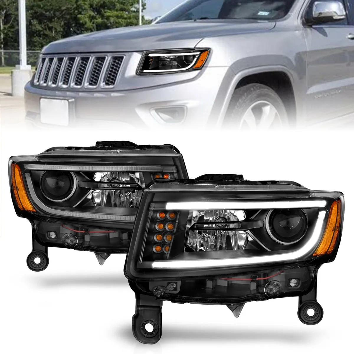 Jeep Grand Cherokee 14-16 Projector Headlights Plank Style Black (For Halogen Models Only) product image