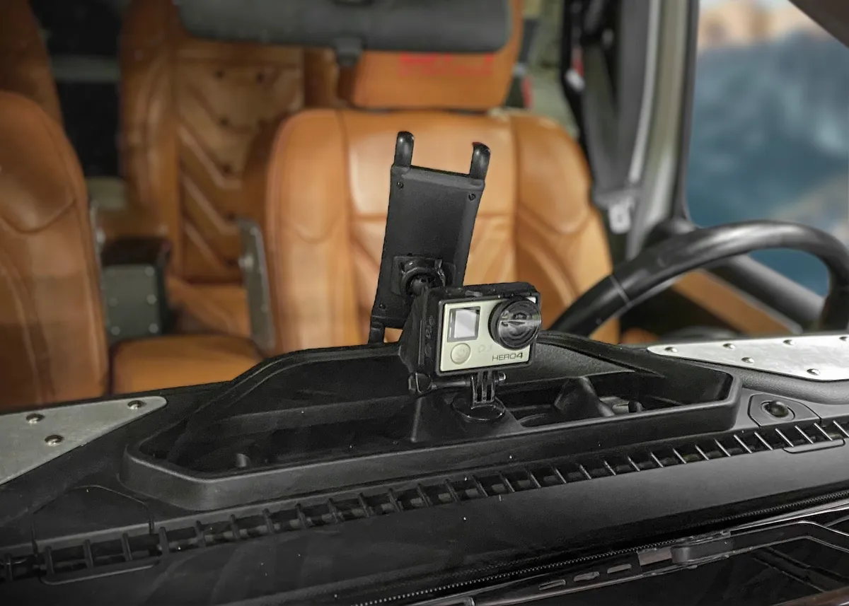 Jeep JL /JT Dash Mount with Phone Cradle and Action Camera Mount Location product image