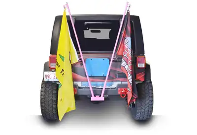 Steinjager Exterior Accessories 2018 to Present Hitch Mount Flag Holder Holds 2 Flags Fluorescent Orange