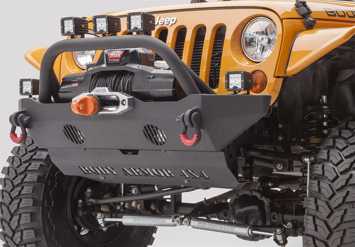 HiLine Front Winch Bumper; Mid-Stubby Style; Textured Black Powder Coat; product image