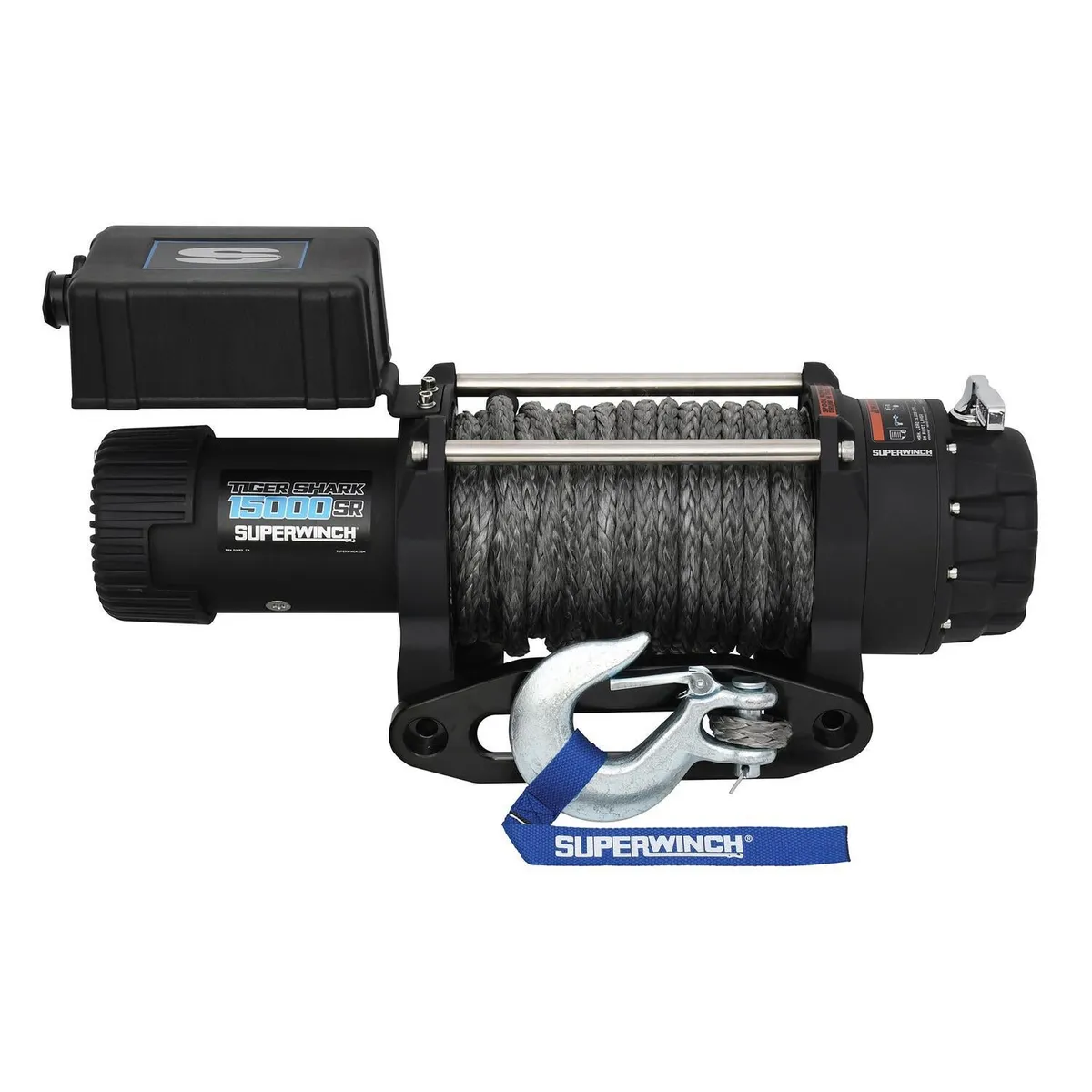 Tiger Shark 15000SR 15000lb 12V DC Winch with Synthetic Rope Black - 1515001 product image