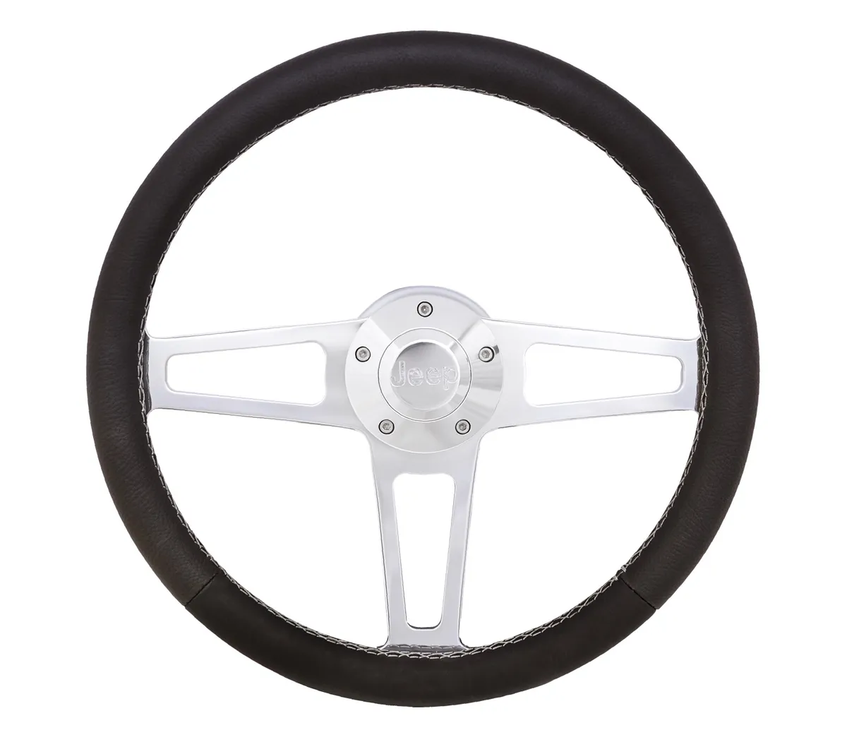 Billet T Series Steering Wheel and Installation Kit; Jeep Logo; Includes Billet Steering Wheel/OEM Center Cap/Install Kit PN[5196-1] Polished; product image