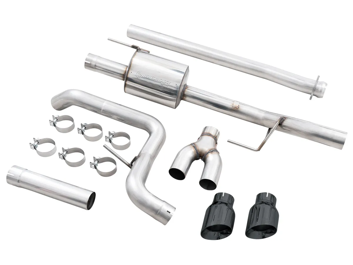 AWE 0FG Dual Split Rear Exhaust for '21+ Ford F-150 - 5" Diamond Black Tips product image