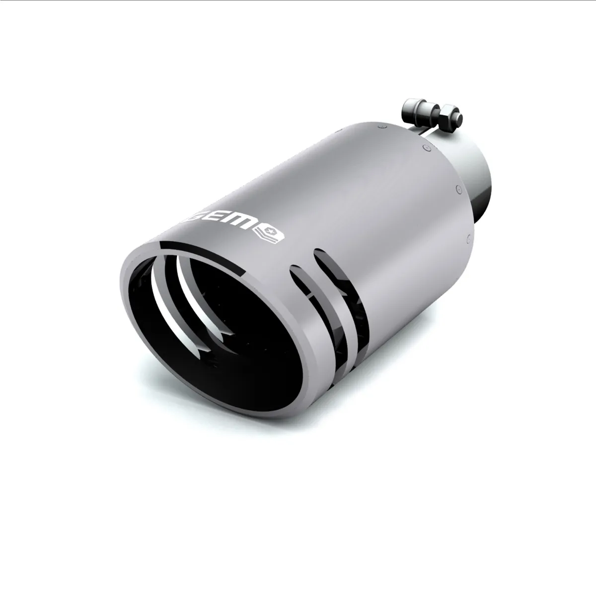 GEM Billet Exhaust Tip; 2.75 in. Inlet/5 in. Outlet x 12 in. Length; Billet Aluminum And 304 Stainless Steel; SILENCER Cut; Chrome Finish; product image