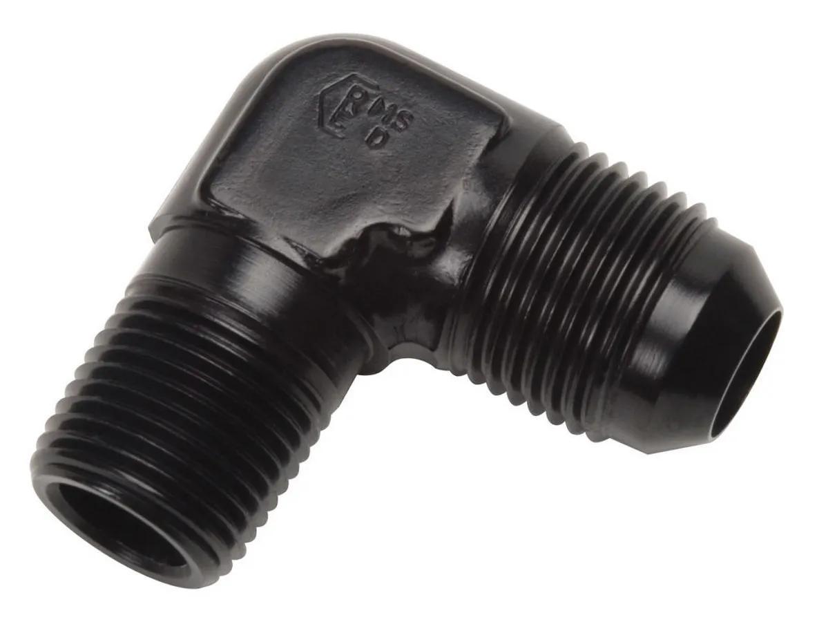 Edelbrock P/C #10 to 1/2 NPT 90 Deg Adapter Fitting