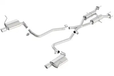 Borla Touring Cat-Back Exhaust System 2.5 in. Incl. Connecting PipesMufflersHardware4 in. Round x 6 in. Long Rolled Angle-Cut Lined Tips Single Split Rear Exit