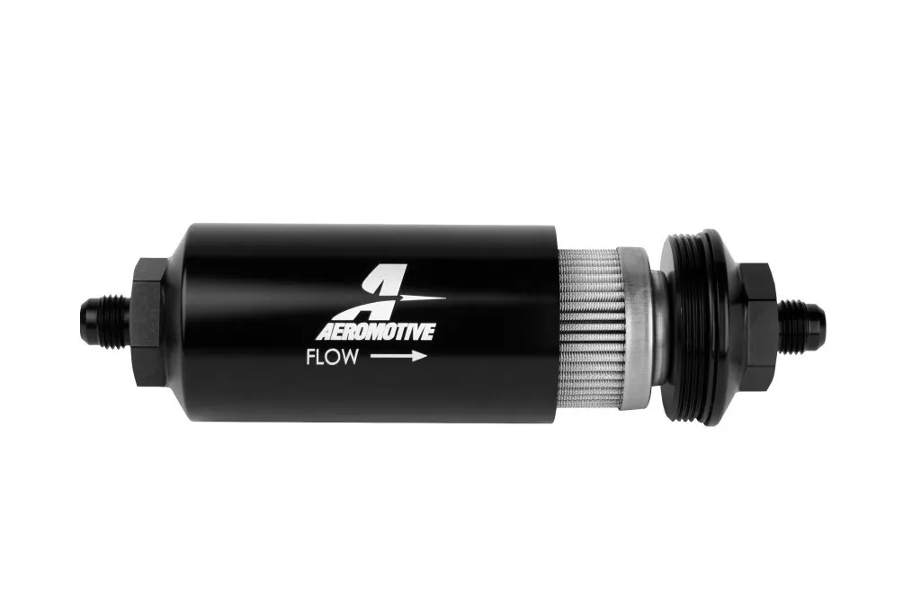 Aeromotive Fuel System Filter Inline 100m Stainless Mesh Element An06 Male Brightdip Black 2in