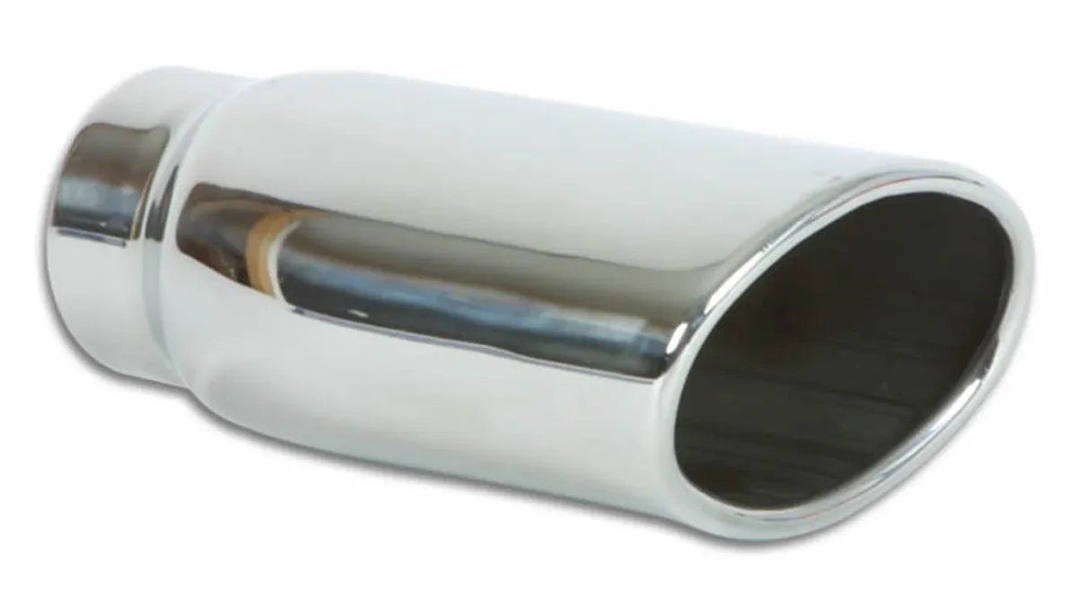 Exhaust Tip; Oval Rolled; 4.5 in. x 3 in. Outlet Size; 2.5 in. Inlet ID; 7.75 in. L; 304 Stainless Steel; Single Wall Angle Cut; product image