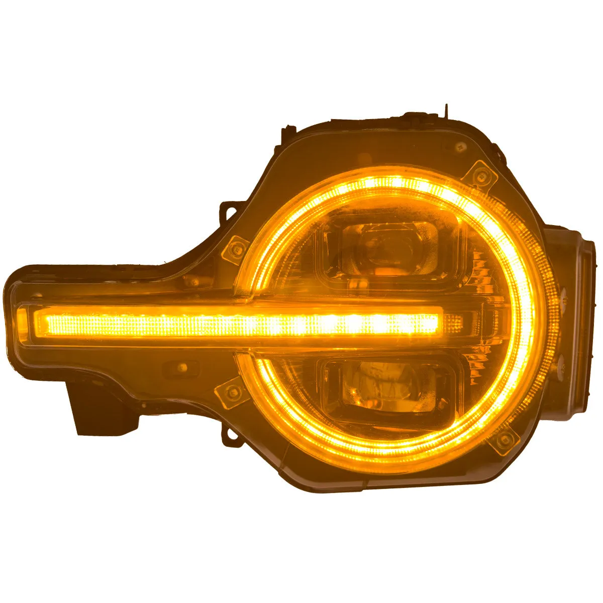 Recon Ford Bronco 21-24 LED Projector Headlights w Ultra High Power LED hi Low Beam White LED Scanning Turn Signals With Start-Up Lighting Sequence White LED Daytime Running Lights - Smoked / Black With White LED Turn Signals 264479bkwh product image