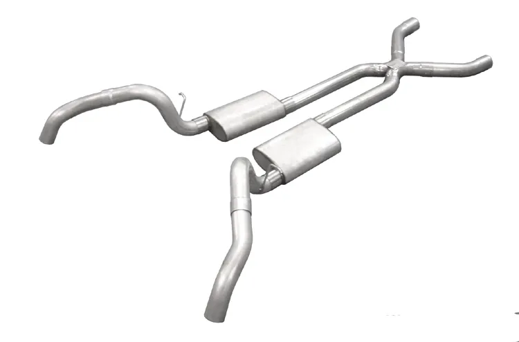 Pypes Performance exhaust Crossmember Back w/X-Pipe Exhaust System 67-69 Split Rear Dual Exit 3 in Intermediate And Tail Pipe Race Pro Mufflers/Hardware Incl Tip Not Incl Natural 409 Stainless Steel Pypes Exhaust