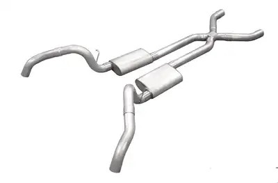 Pypes Performance exhaust Crossmember Back w/X-Pipe Exhaust System 67-69 Split Rear Dual Exit 3 in Intermediate And Tail Pipe Race Pro Mufflers/Hardware Incl Tip Not Incl Natural 409 Stainless Steel Pypes Exhaust