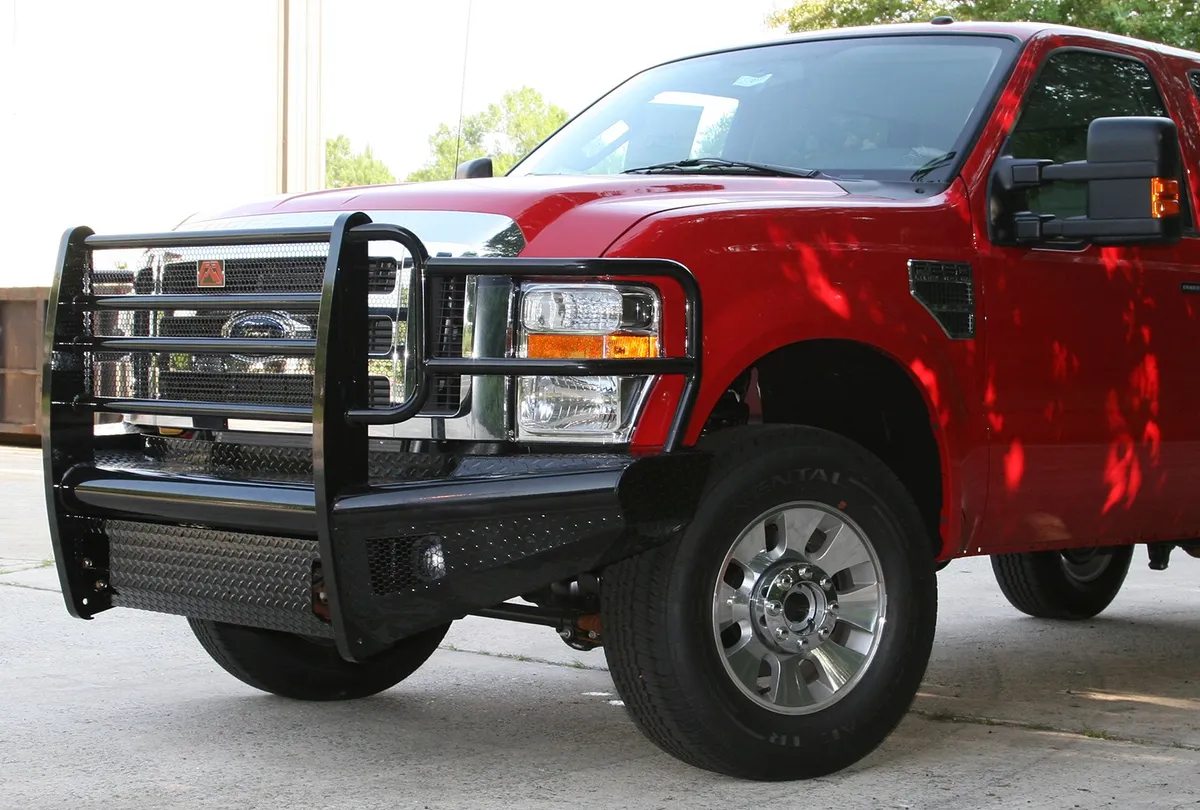 Black Steel Front Ranch Bumper; 2 Stage Black Powder Coated; w/Full Grill Guard; Incl. Light Cut-Outs; product image
