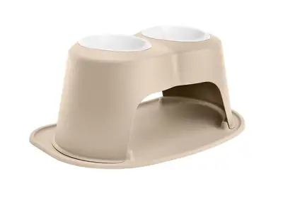 Weathertech Pet Feeding System; Tan; Double High 12 in. w/64 Oz. Poly Bowl;
