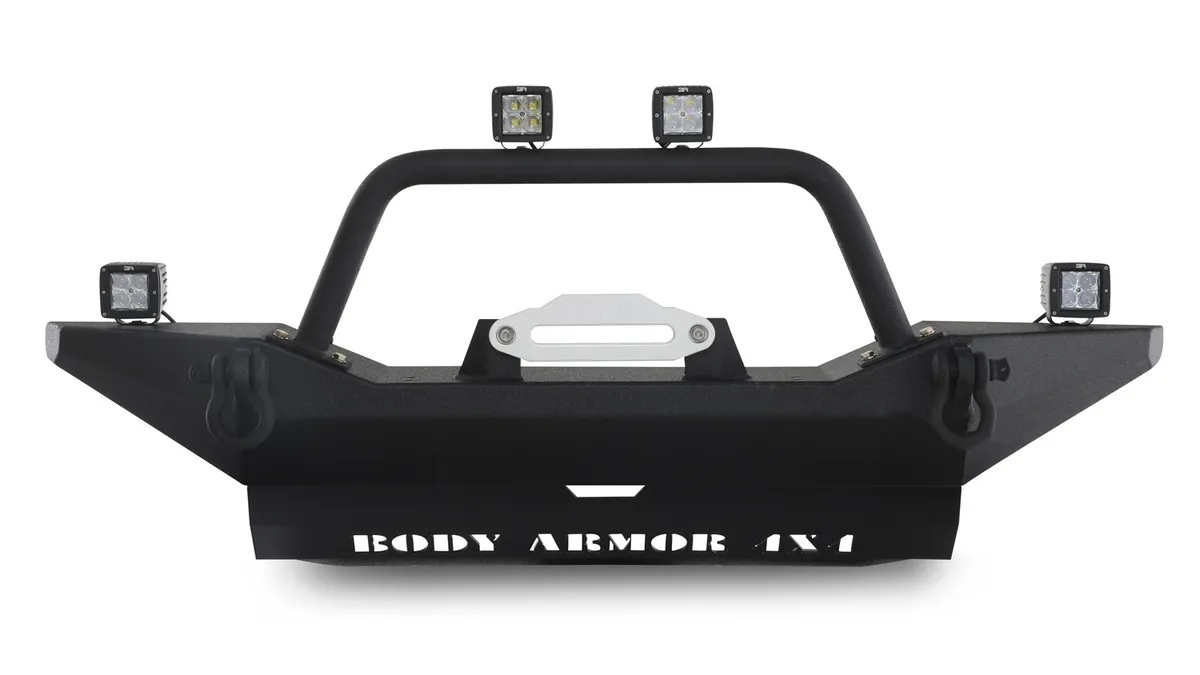 Front Bumper Sheet Metal Design; Intergrated Winch Plate; w/Shackle Mounts; Textured Black Powder Coat; product image