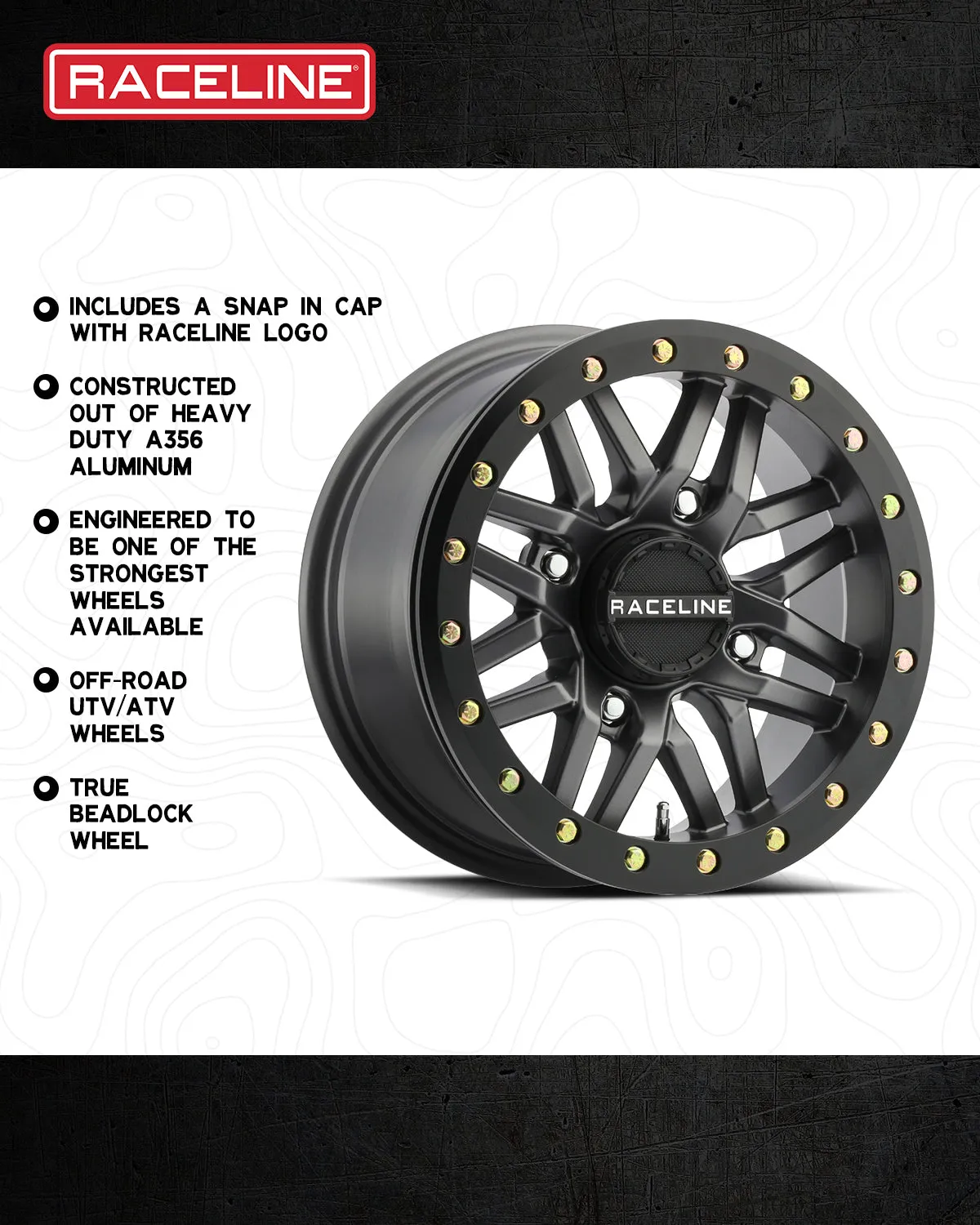 Aluminum Wheels 15x7 Ryno Beadlock UTV A91G Matte Dark Gunmetal Grey 10 Offset 4 on 137 Bolt Pattern 113.9 Bore Raceline product image