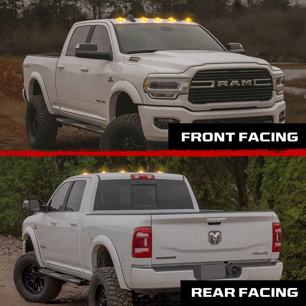 Dodge 19-23 RAM Heavy-Duty 2500 3500 5-Piece Set Smoked Cab Roof Light Lens With 2-Way Forward Rear Facing Amber Ultra High-Power Leds - Attn Plug-N-Play Replacement For OEM Factory Installed Cab Roof Lights product image