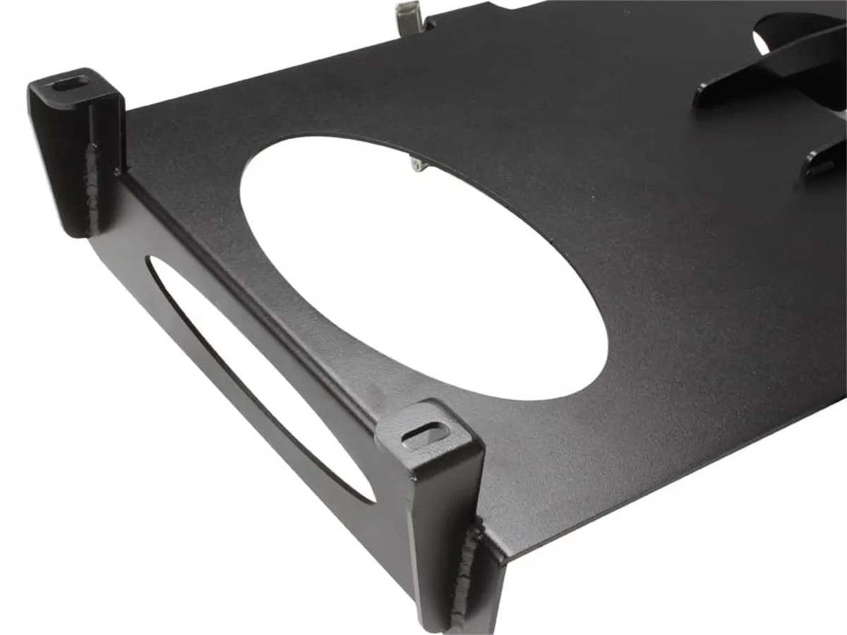 Side Mount Jerry Can Holder; Incl. Installation Hardware; Fitting Instruction; Black Powder-Coated; High Strength Steel; 9.1 in. L x 15.2 in. W x 28 in. H; product image