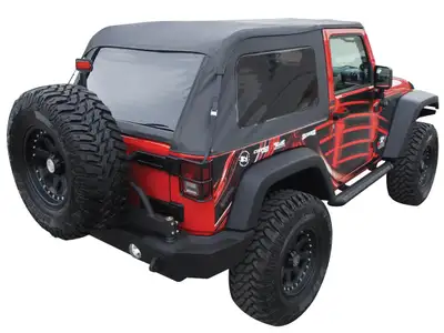 Rampage 0713 Wrangler JK 2 Dr Frameless Soft Top Kit Sailcloth W/Tinted Windows Black D