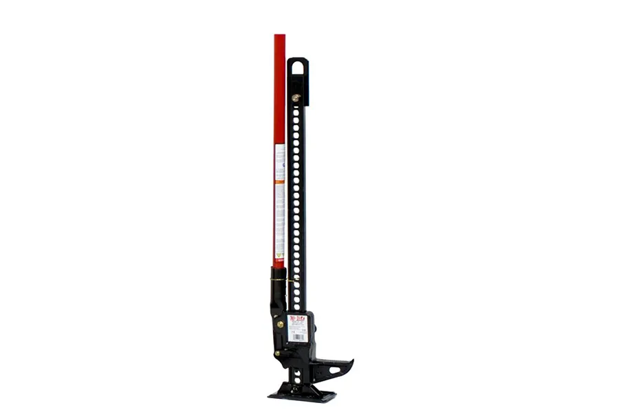 Hi-lift Jack 36 Cast Steel Model. 7000 lb. Capacity 4660 Rated Capacity. Black Jack with a Red Handle.