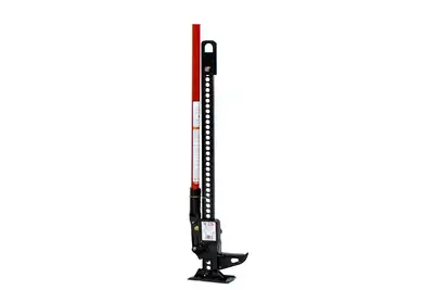 Hi-lift Jack 36 Cast Steel Model. 7000 lb. Capacity 4660 Rated Capacity. Black Jack with a Red Handle.