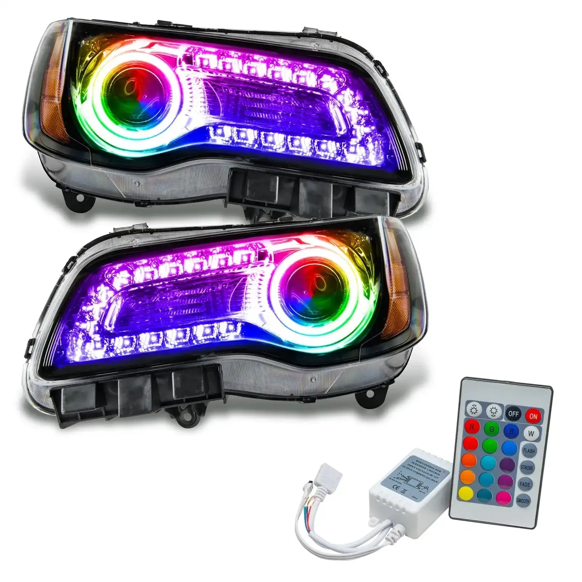 Oracle Lighting 2011-2014 Chrysler 300c Non-Hid Pre-Assembled LED Halo Headlights Wcolorshift DRL - Black Housing product image