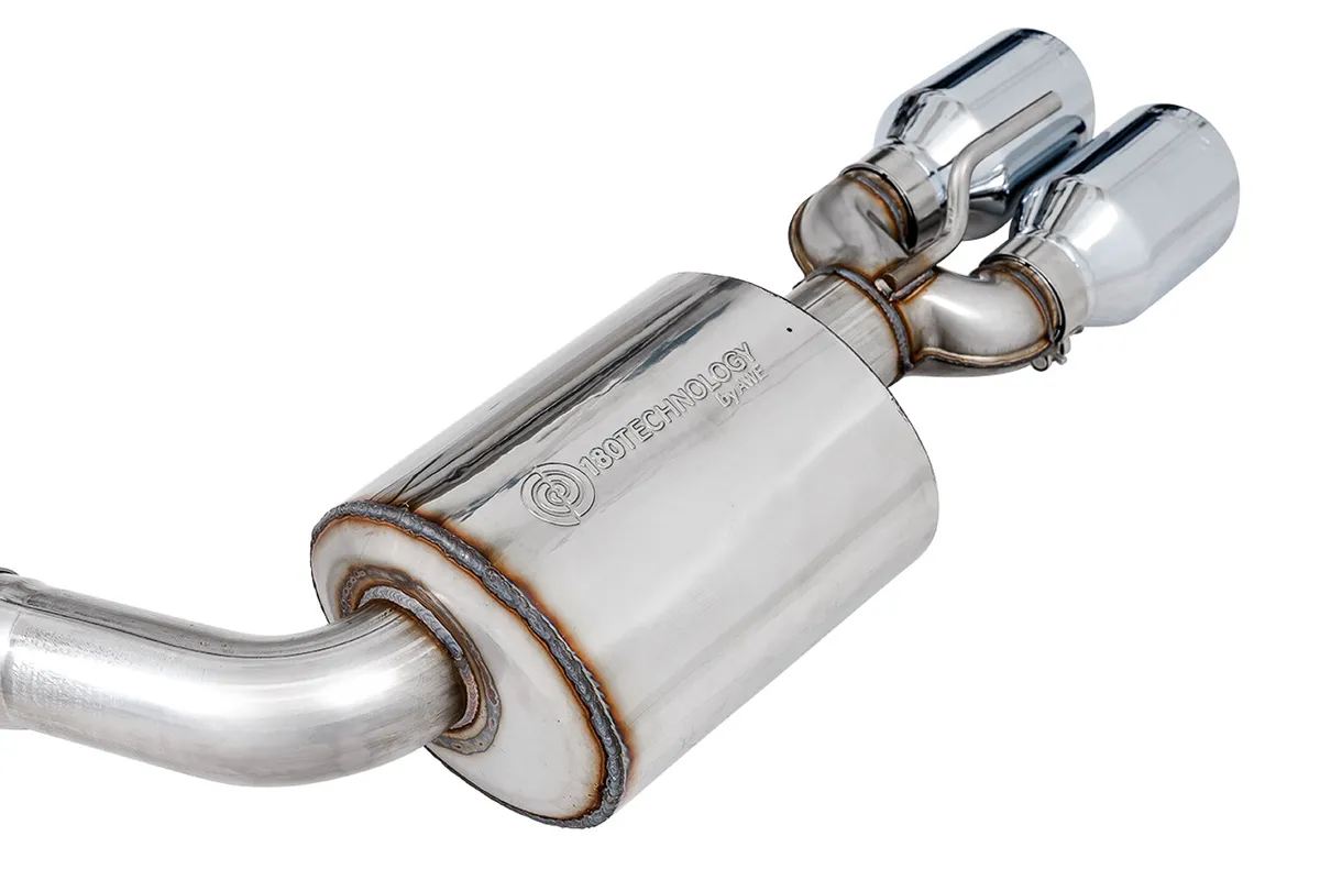 AWE Track Edition Exhaust for 15+ Challenger 6.4 / 6.2 SC - Chrome Silver Quad Tips product image